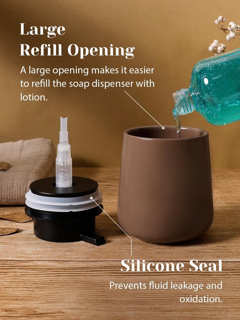INGOFIN Ceramic Lotion Dispenser - 12 oz Hand Soap Dispenser Bathroom, Modern Liquid Dispenser with Pump, Refillable Dish Soap Bottle for Kitchen, Matte Brown - Image 3